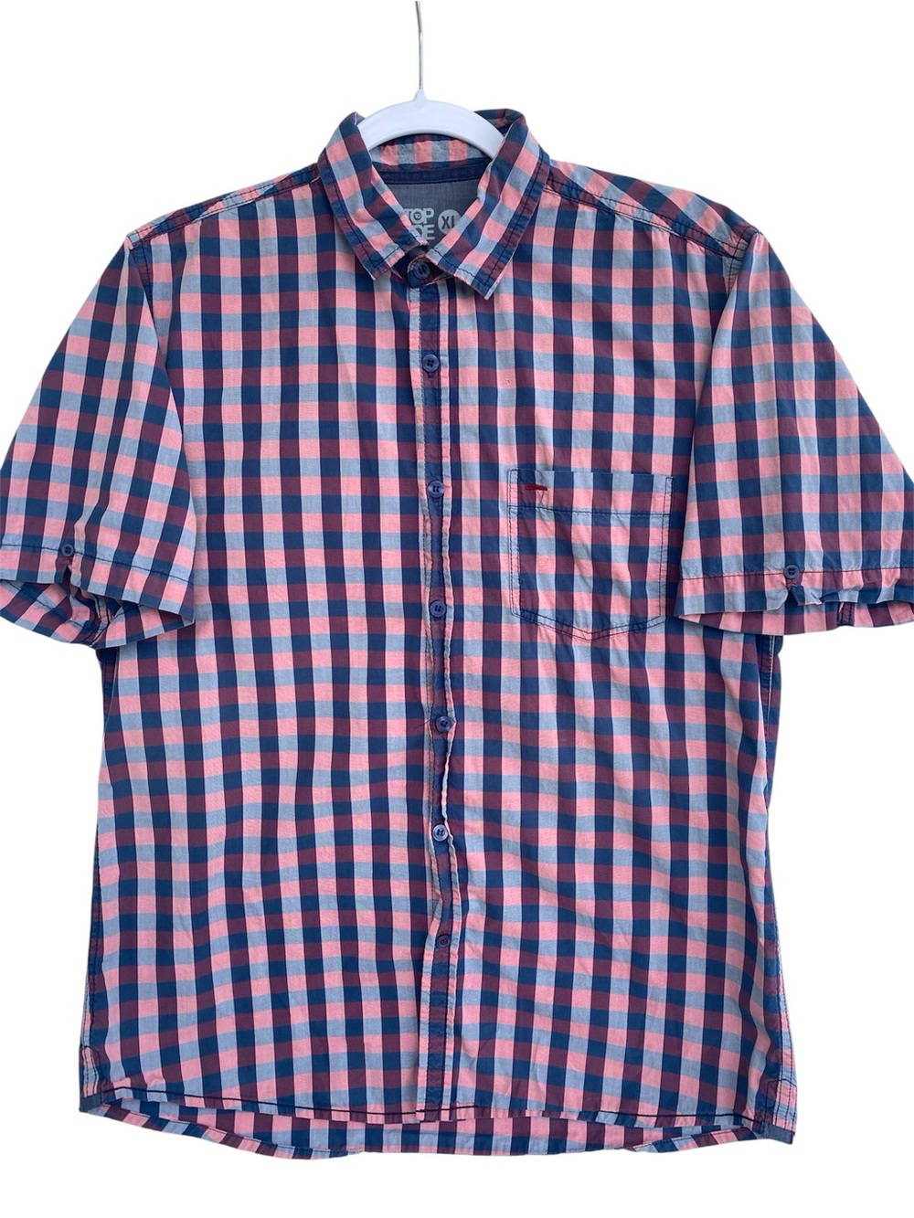 Top Toe XL Men's Short Sleeve Check Shirt - Pink & Navy
